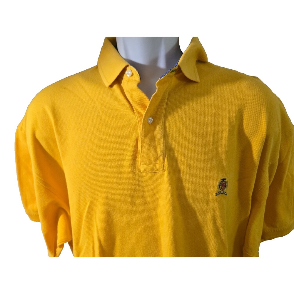 Tommy Hilfiger Polo Shirt Adult Large Yellow Short Sleeve 100%‎ Cotton Knit